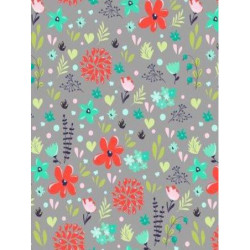 Bavlna tisk - pastelové kvítky na šedé, prémiová kvalita