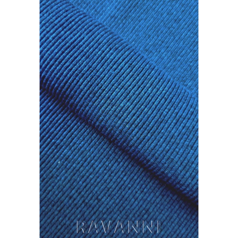 Bavlněný úplet s elastanem hrubý patent/náplet 2:2 - petrol, melír