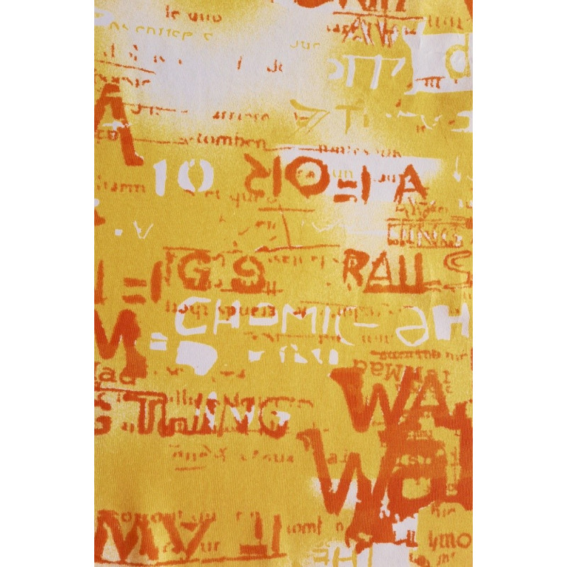 Bavlněný úplet s potiskem - abstrakt žlutá