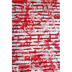 Bavlněný úplet s potiskem - komiks pruhy červené