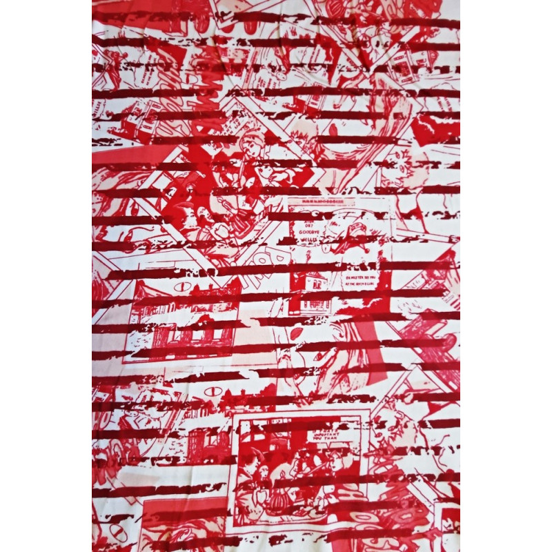 Bavlněný úplet s potiskem - komiks pruhy červené