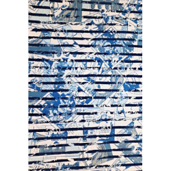 Bavlněný úplet s potiskem - komiks pruhy modré