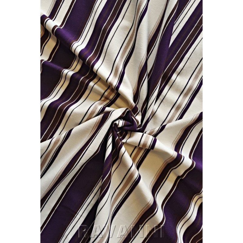 Proužek bavlna/elastan, ecru-švestková