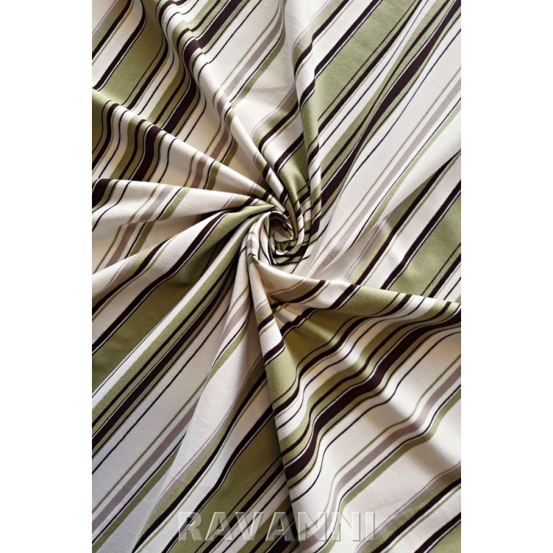 Proužek bavlna/elastan, ecru-zelená