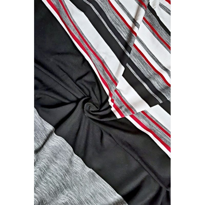 Proužek viskóza/ elastan, šedo-bílo-černý, raport 85 cm, panel