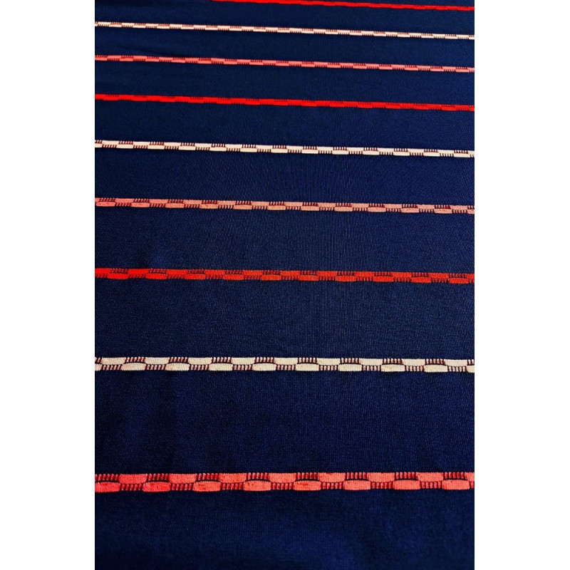 Proužek viskóza/elastan, navy/růžová/meruňková/červená