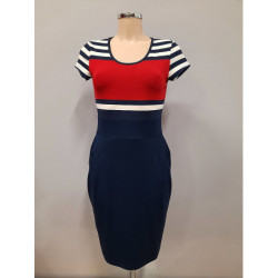 Střih - dámské šaty s kapsami marine S-3XL, 38-48