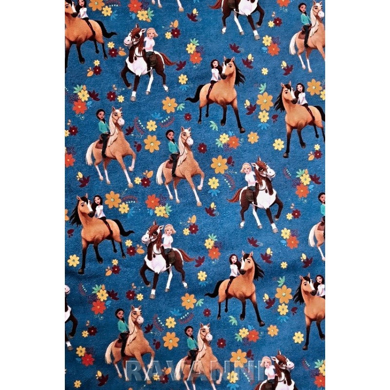 Teplákovina s licenčním potiskem - French Terry Divoký hřebec, modrá