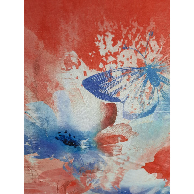 Viskóza tisk - květy a motýli, raport 73 cm, panel