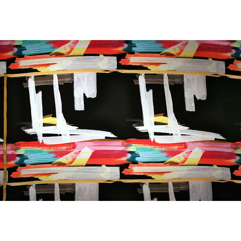 Viskóza tisk abstrakce raport - černá, Itálie, panel