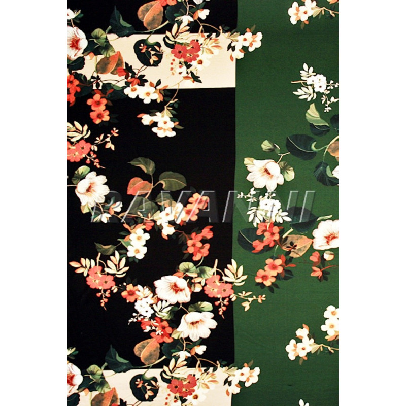 Viskóza tisk podzimní květy, Itálie, prémiová kvalita