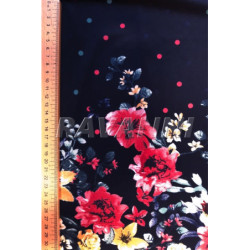 Vzdušná tkanina s květinami - bordura, modrá, silky