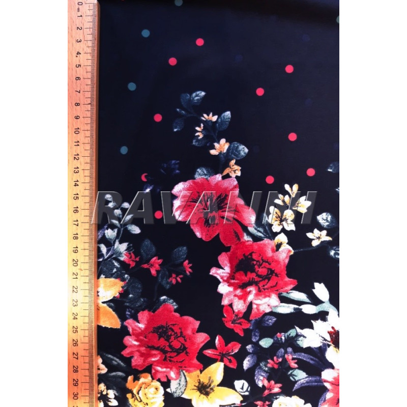 Vzdušná tkanina s květinami - bordura, modrá, silky