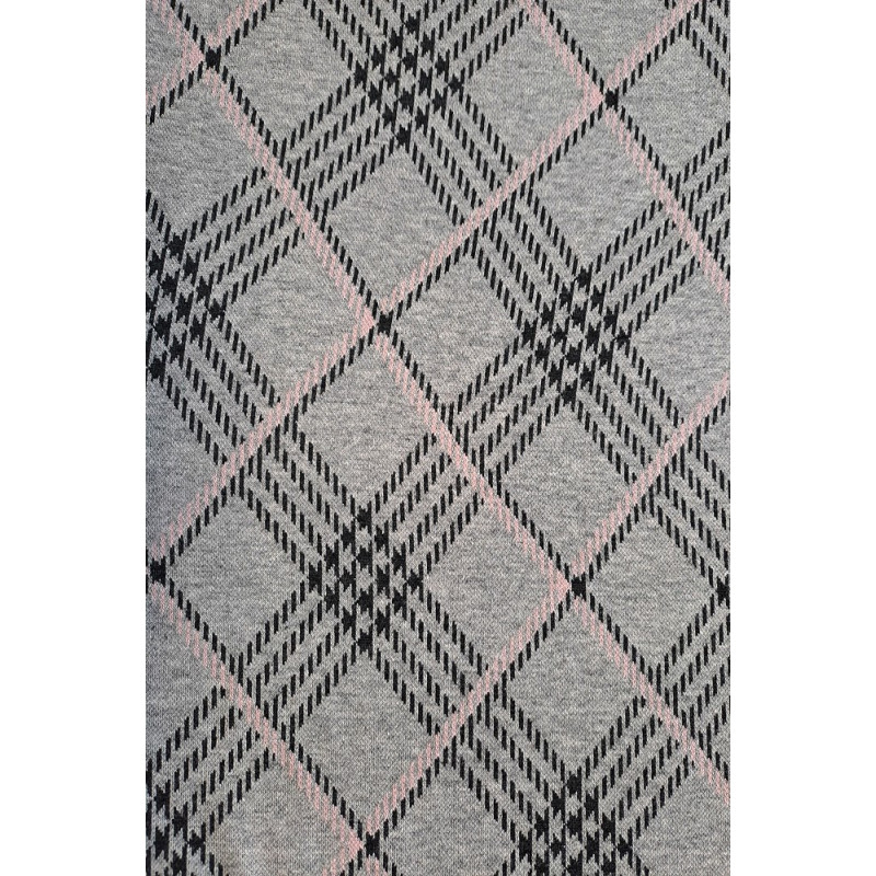 Šatovka žakár káro - černá/růžová na šedém pozadí