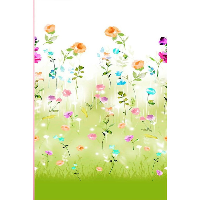 Viskóza tisk - letní kvítky, zelená, raport 120 cm, panel