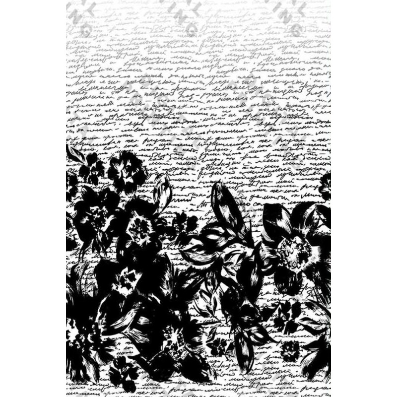 Viskóza tisk  - černá/bílá  raport 75 cm, panel