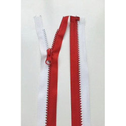 Dlouhý zip dělitelný bílá/červená - středně hrubý 77 cm, zuby 6 mm