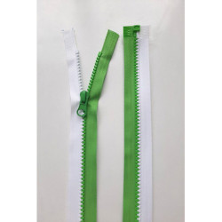 Dlouhý zip dělitelný bílá/zelená - středně hrubý 81 cm, zuby 6 mm