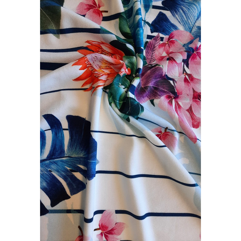 Viskóza tisk exotika navy, Itálie, prémiová kvalita