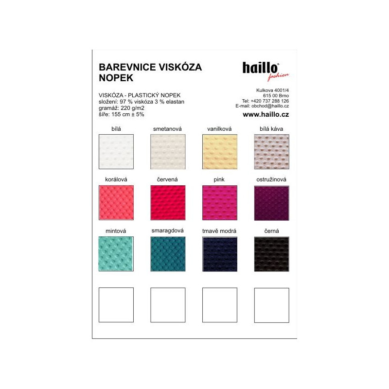 Viskóza jednobarevná, nopek - barevnice