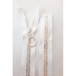 Dlouhý zip dělitelný - písmenka 60 cm, zuby 8 mm, bílá/zlatá