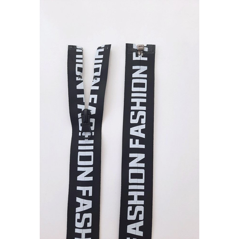 Dlouhý zip dělitelný - potisk 60 cm, zuby 6 mm, černá