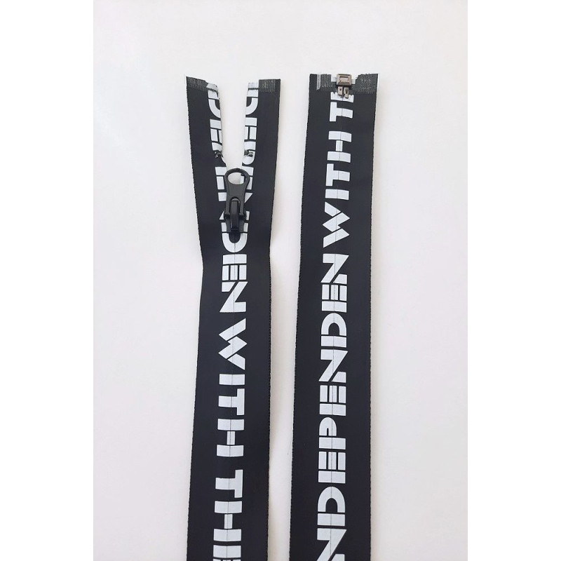 Dlouhý zip dělitelný - potisk 55 cm, zuby 6 mm, černá