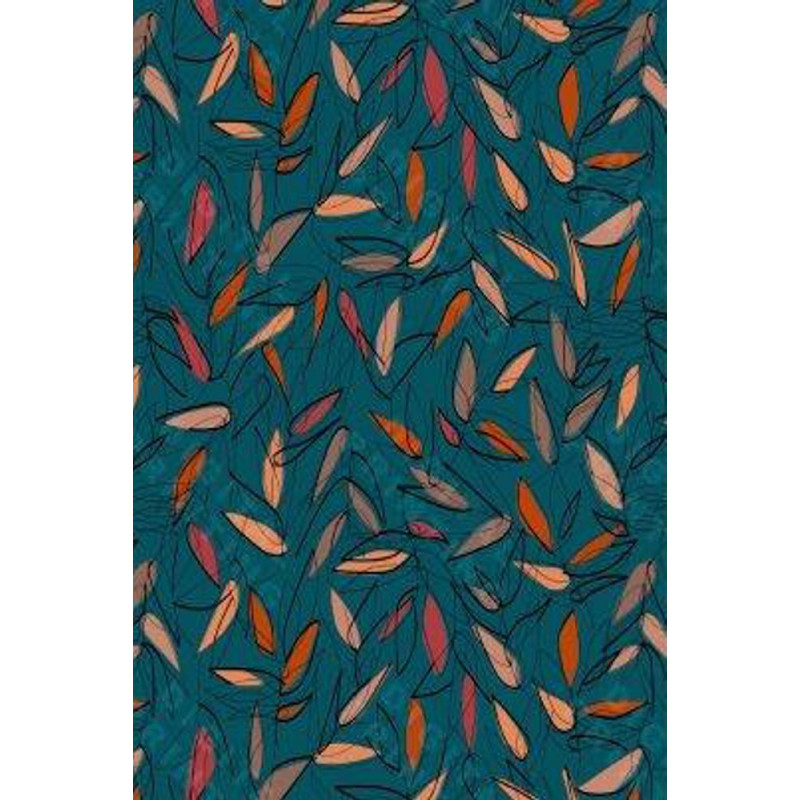 Viskóza tisk - lístky/petrol , prémiová kvalita