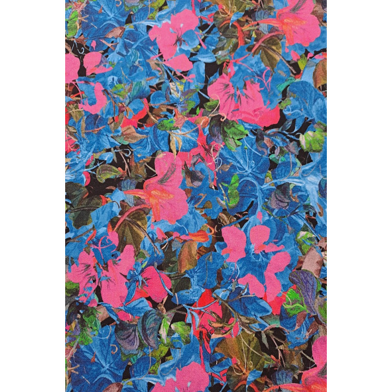 Viskóza tisk - květinový pink, prémiová kvalita