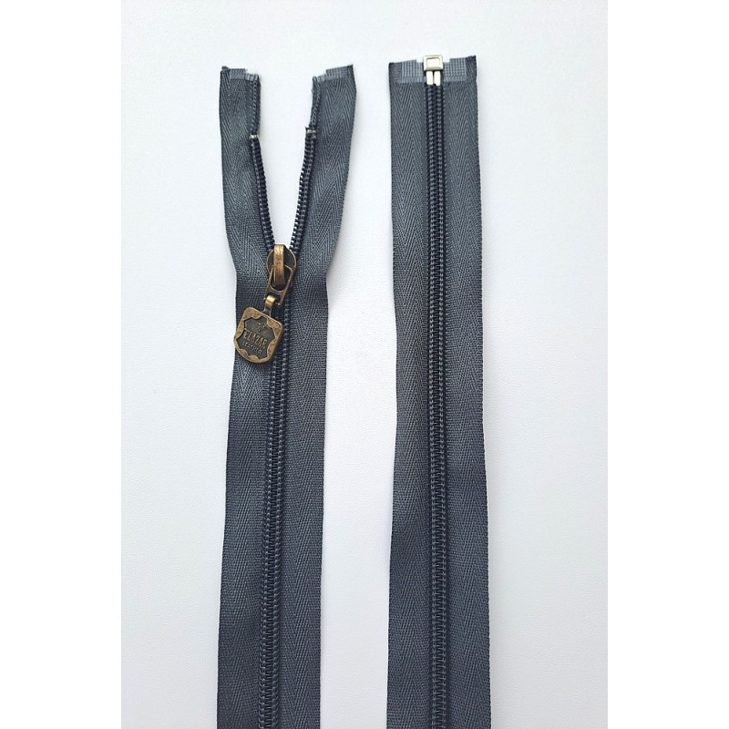 Dlouhý zip dělitelný - středně hrubý 75 cm, zuby 6 mm spirála šedá