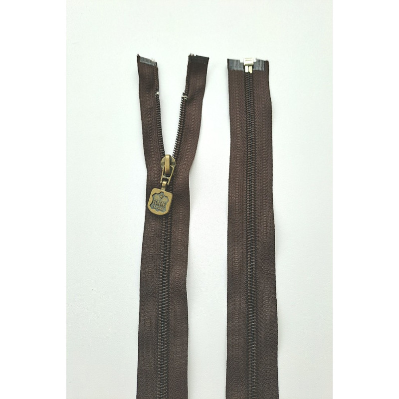 Dlouhý zip dělitelný - středně hrubý 75 cm, zuby 6 mm spirála hnědá