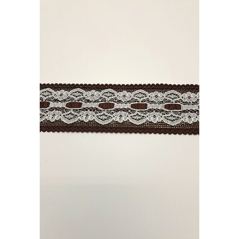 Stuha juta, hnědá s krajkou a stužkou, 40