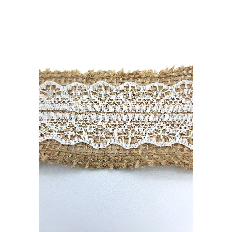 Stuha juta, režná s krajkou, 45