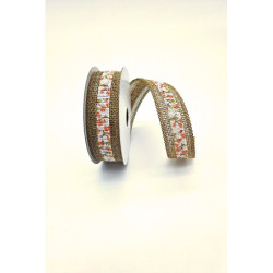 Stuha juta, režná s potiskem oranžová, 25