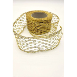 Stuha síťka, lurex s drátkem zlatá, 55