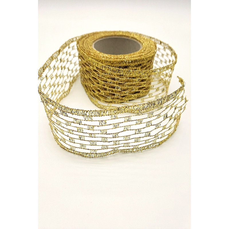 Stuha síťka, lurex s drátkem zlatá, 55