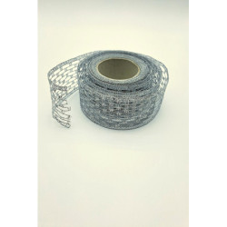 Stuha síťka, lurex s drátkem stříbrná, 55