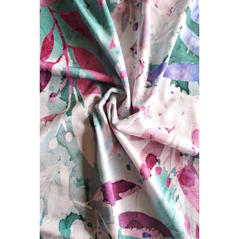 Viskóza tisk - pastelové lístky, prémiová kvalita