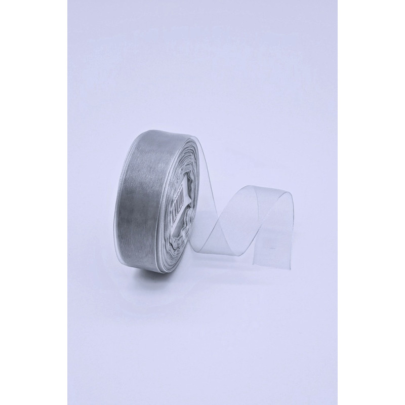 Šifonová stuha - 25 mm, šedostříbrná