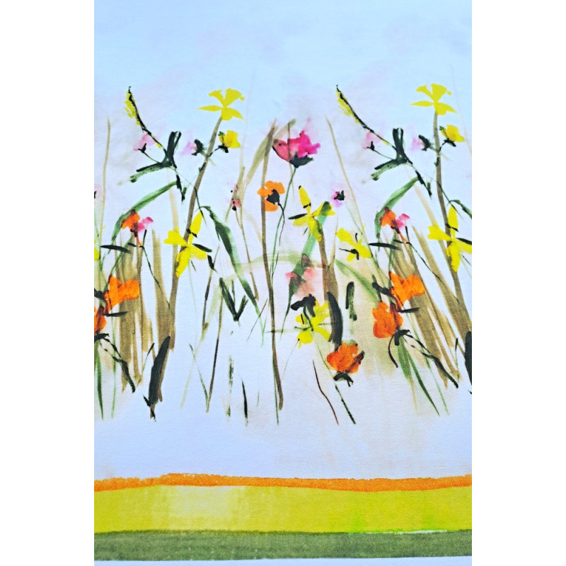 Viskóza tisk EXCLUSIVE - květy zelená, raport 85 cm, panel