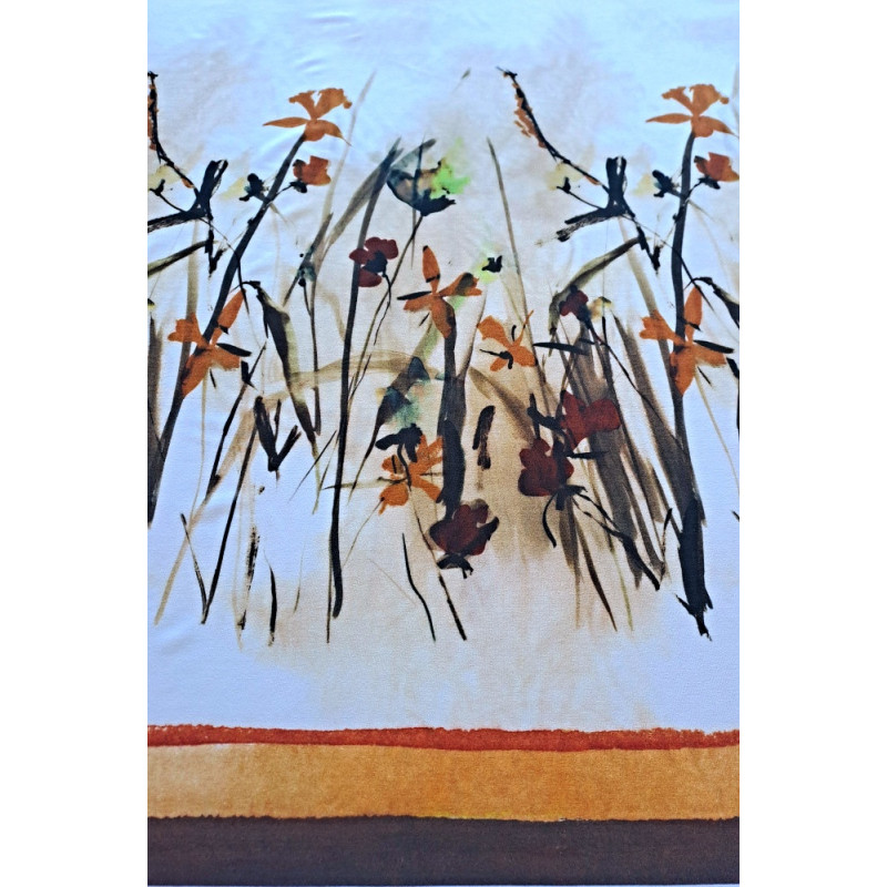 Viskóza tisk EXCLUSIVE - květy hnědá, raport 82 cm, panel