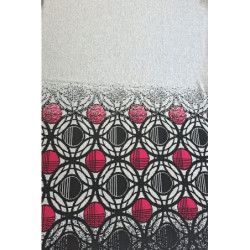 Šatovka žakár oboustranná bordura, kruhy - černá a pink na šedé 125 zbytek