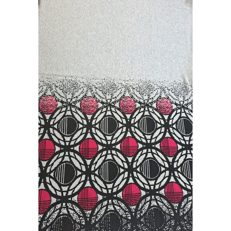 Šatovka žakár oboustranná bordura, kruhy - černá a pink na šedé 125 zbytek