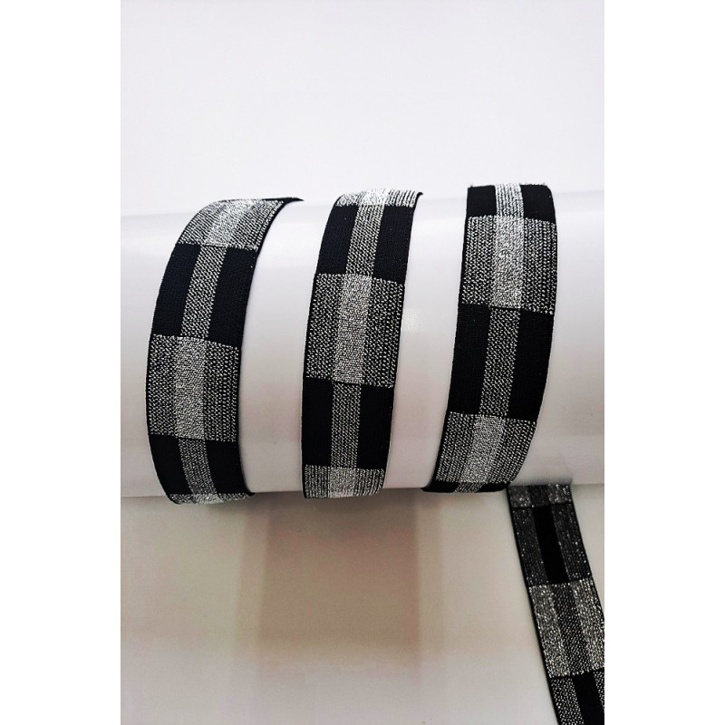 Pruženka/guma káro černá/stříbrná 30