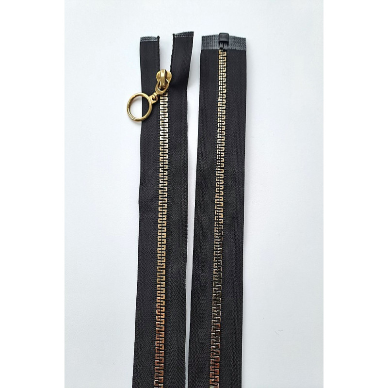Dlouhý zip dělitelný - středně hrubý, zuby 6 mm, černá zlatá 60
