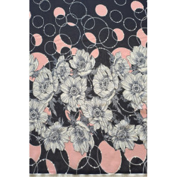 Šifon s potiskem, oboustranná bordura s květy a kroužky