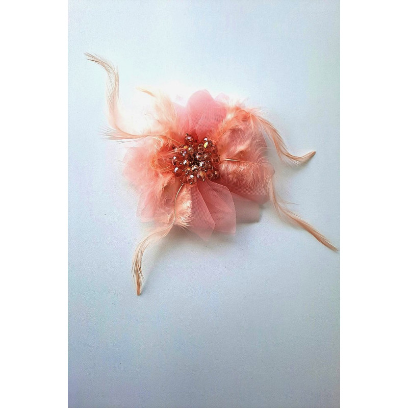Brož/aplikace, textilní květ s korálky, růžová