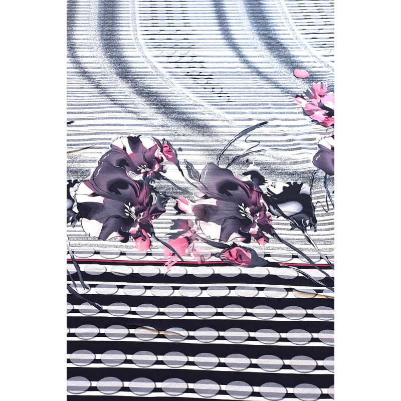 Viskóza tisk - květiny a proužky, raport 100 cm, panel