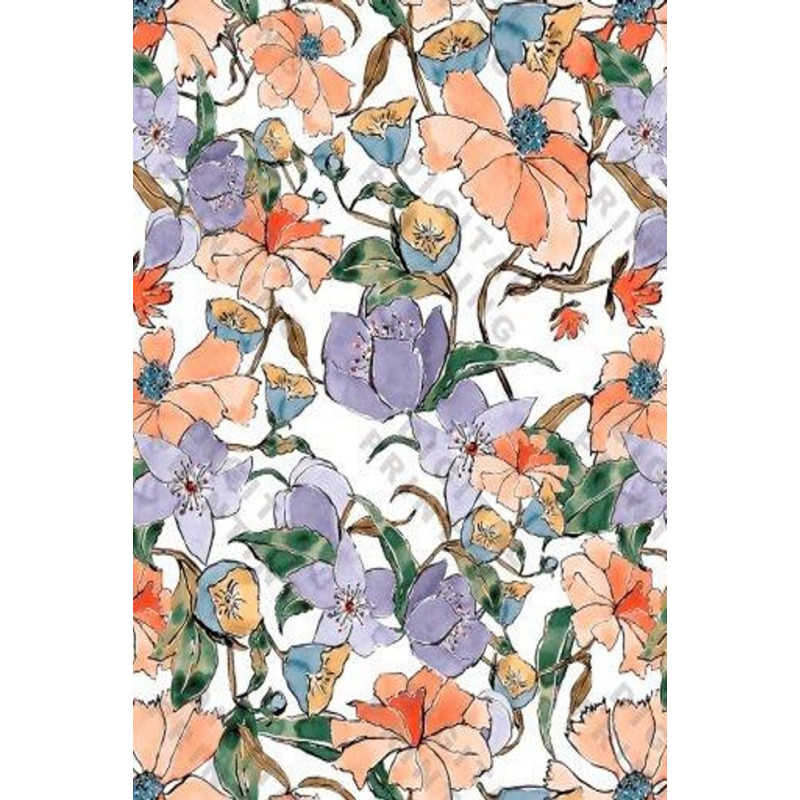 Viskóza tisk - květy na bílé, prémiová kvalita