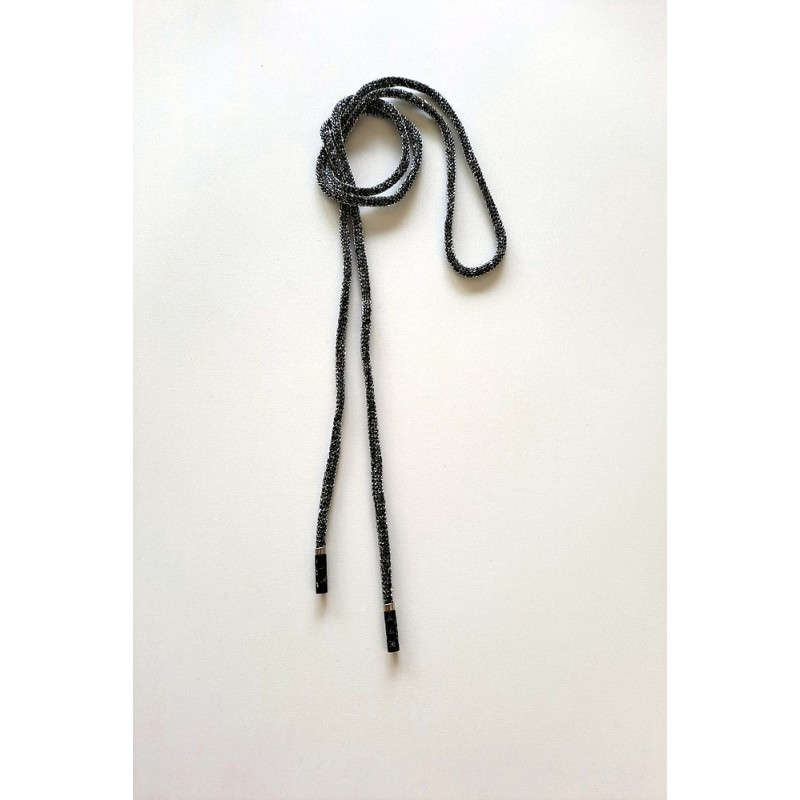 Designová luxusní kulatá šňůra černá se stříbrem 127
